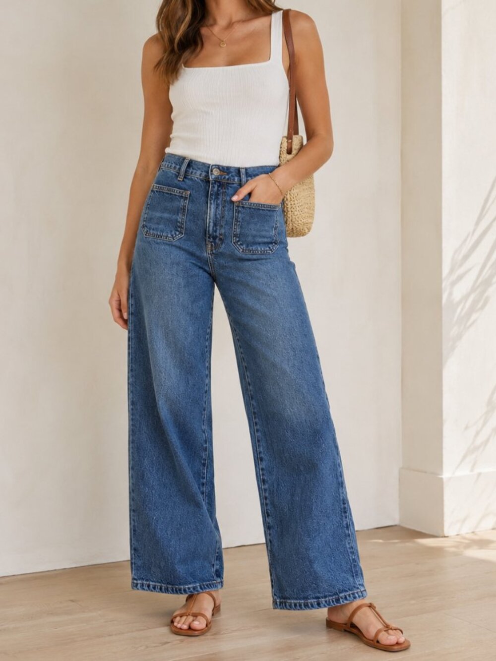 Reformation Alyssa Patch Pocket High Rise Wide Leg Jeans 24